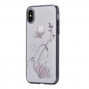 Devia Crystal Lotus Case - поликрабонатов кейс за iPhone XS, iPhone X (с кристали Сваровски) (черен)