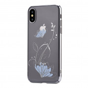 Devia Crystal Lotus Case - поликрабонатов кейс за iPhone XS, iPhone X (с кристали Сваровски) (сребрист)