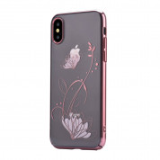 Devia Crystal Lotus Case - поликрабонатов кейс за iPhone XS, iPhone X (с кристали Сваровски) (розово злато)