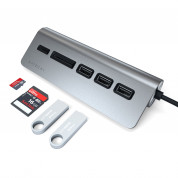 Satechi Aluminum USB-C 3.0 Hub & Card Reader - алуминиев 3-портов USB 3.0 хъб с четец за карти за компютри и лаптопи (тъмносив) 3