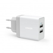 Anker PowePort 2 24W USB Charger с PowerIQ и VoltageBoost - захранване с два USB изхода и технология за бързо зареждане (бял)