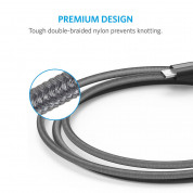 Anker Powerline+ Nylon Micro USB cable 180 cm - качествен плетен кабел за зареждане на устройства с microUSB порт (180 см) (черен) 3