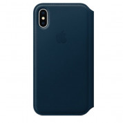 Apple Leather Folio Case - оригинален кожен (естествена кожа) калъф за iPhone X (космическо синьо) 1