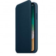 Apple Leather Folio Case - оригинален кожен (естествена кожа) калъф за iPhone X (космическо синьо)