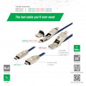 4smarts 6in1 ComboCord Cable - качествен многофункционален кабел за microUSB, Lightning и USB-C стандарти (син) 4