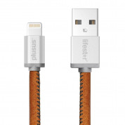 PlusUs LifeStar Handcrafted Lightning Cable - ръчно изработен сертифициран Lightning кабел за iPhone, iPad и iPod (25см.) (сребрист-кафяв)