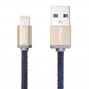 PlusUs LifeStar Handcrafted Lightning Cable - ръчно изработен сертифициран Lightning кабел за iPhone, iPad и iPod (25см.) (син-златист)