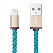 PlusUs LifeStar Handcrafted Lightning Cable - ръчно изработен сертифициран Lightning кабел за iPhone, iPad и iPod (25см.) (светлосин-златист)