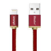 PlusUs LifeStar Handcrafted Lightning Cable - ръчно изработен сертифициран Lightning кабел за iPhone, iPad и iPod (25см.) (червен-жълт)