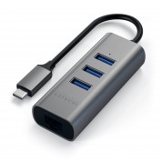 Satechi USB-C 2-in-1 Ethernet & USB Hub - 3-портов USB хъб и Gigabit Ethernet порт за MacBook и устройства с USB-C (тъмносив) 2