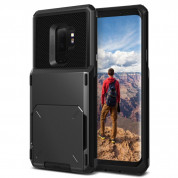 Verus Damda Folder Case - висок клас хибриден удароустойчив кейс с място за кр. карти за Samsung Galaxy S9 Plus (черен)