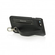 Mike Galeli Back Case JESSE - кожен (естествена кожа) кейс с въже за ръката и джоб за кредитна карта за iPhone SE (2022), iPhone SE (2020), iPhone 8, iPhone 7 (черен) 3