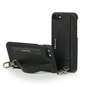 Mike Galeli Back Case JESSE - кожен (естествена кожа) кейс с въже за ръката и джоб за кредитна карта за iPhone SE (2020), iPhone 8, iPhone 7 (черен)