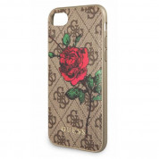 Guess Flower Desire Leather Hard Case - дизайнерски кожен кейс за iPhone 6, iPhone 6s, iPhone 7, iPhone 8 (кафяв)