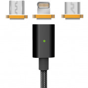 Platinet Magnetic Plug Cable - кабел с магнитен накрайник с USB-C, MicroUSB и Lightning конектори (черен)