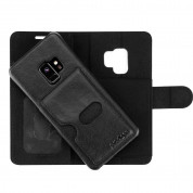 Prodigee Wallegee Case - кожен калъф, тип портфейл с отделящ се кейс и поставка за Samsung Galaxy S9 (черен)