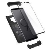 Spigen Thin Fit 360 - комплект тънък матиран кейс и стъклено защитно покритие за целия дисплей за Samsung Galaxy S9 (черен) 1