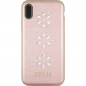 Guess Studs and Sparkles Leather Hard Case - дизайнерски кожен кейс за iPhone XS, iPhone X (розово злато)