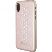 Guess Studs and Sparkles Leather Hard Case - дизайнерски кожен кейс за iPhone XS, iPhone X (розово злато) 1
