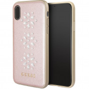 Guess Studs and Sparkles Leather Hard Case - дизайнерски кожен кейс за iPhone XS, iPhone X (розово злато) 2