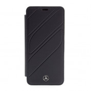 Mercedes-Benz New Organic I Booktype Case - кожен калъф (естествена кожа), тип портфейл за Samsung Galaxy S9 (тъмносин)