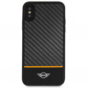 Mini Cooper Carbon Fiber Soft Case - дизайнерски карбонов кейс с TPU рамка за iPhone XS, iPhone X (черен) 2