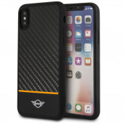 Mini Cooper Carbon Fiber Soft Case - дизайнерски карбонов кейс с TPU рамка за iPhone XS, iPhone X (черен)