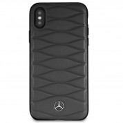 Mercedes-Benz Pattern III Leather Hard Case - кожен кейс (естествена кожа) за iPhone XS, iPhone X (тъмносив) 9