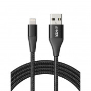 Anker PowerLine+ II USB-A to Lightning Cable - сертифициран (MFi) USB към Lightning кабел за Apple устройства с Lightning порт (180 см) (черен)