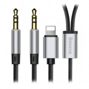 Baseus Lightning to 3.5 mm + 3.5 mm - двоен AUX аудио кабел от Lightning към 3.5 мм. и 3.5 мм (черен)