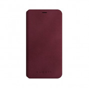 Bugatti Parigi Booklet Case - хоризонтален велурен калъф, тип портфейл за iPhone XS, iPhone X (червен)