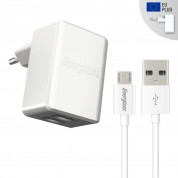 Energizer 3.4A Wall Charger with microUSB Cable - захранване за ел. мрежа 3.4A с два USB изхода и microUSB кабел (бял)