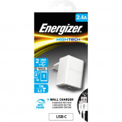 Energizer 2.4A Wall Charger with USB-C Cable - захранване за ел. мрежа 2.4A с два USB изхода и USB-C кабел (бял) 1