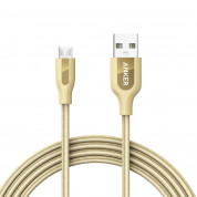 Anker Powerline+ Nylon Micro USB cable 180 cm - качествен плетен кабел за зареждане на устройства с microUSB порт (180 см) (златист)