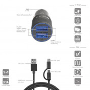 4smarts Car-Bundle Hybrid 15.5W with 2in1 ComboCord Cable - зарядно за кола и качествен кабел с оплетка от неръждаема стомана за microUSB и USB-C стандарти 150 см. (черен) 6