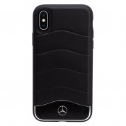 Mercedes-Benz Wave III Genuine Leather Hard Case - дизайнерски кожен кейс за iPhone XS, iPhone X (черен-сребрист) 1