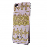 Guess Aztec Soft TPU Case - дизайнерски термополиуретанов кейс за iPhone 8 Plus, iPhone 7 Plus, iPhone 6S Plus, iPhone 6 Plus (прозрачен-златист)