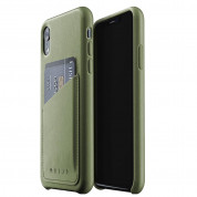 Mujjo Full Leather Wallet Case- кожен (естествена кожа) кейс с джоб за кредитна карта за iPhone XR (маслинен) 1