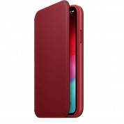 Apple Leather Folio Case - оригинален кожен (естествена кожа) калъф за iPhone XS (червен)