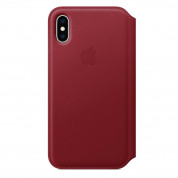 Apple Leather Folio Case - оригинален кожен (естествена кожа) калъф за iPhone XS (червен) 4