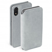 Krusell Broby 4 Card Slim Wallet Case - велурен калъф, тип портфейл за iPhone XR (сив)