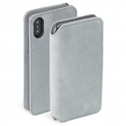 Krusell Broby 4 Card Slim Wallet Case - велурен калъф, тип портфейл за iPhone XS Max (сив)