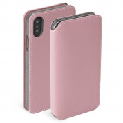 Krusell Pixbo 4 Card Slim Wallet Case - кожен калъф, тип портфейл за iPhone XS, iPhone X (розов)
