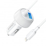 Anker PowerDrive 2 Elite with Lightning Connector - зарядно за кола с USB изход и вграден Lightning кабел (бял)
