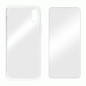 Displex Real Glass 10H Protector 2D with TPU Case - силиконов калъф и калено стъклено защитно покритие за дисплея на iPhone XS, iPhone X (прозрачен) 1