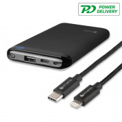 4smarts Power Bank VoltHub 10000 mAh PD and Qualcomm Quick Charge 3.0 with USB and USB-C and Lightning to USB-C cable (black)