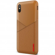 Verus Leather Fit Label Case - удароустойчив силиконов (TPU) калъф за iPhone XS Max (кафяв)