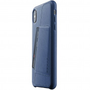 Mujjo Leather Wallet Case - кожен (естествена кожа) кейс с джоб за кредитна карта за iPhone XS Max (син) 2