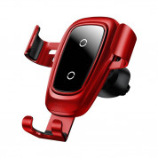 Baseus Metal Wireless Charger Gravity Car Mount (WXYL-B09) - поставка за радиатора на кола с безжично зареждане за Qi съвместими смартфони (червен)
