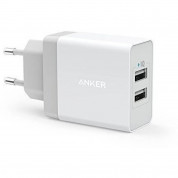 Anker PowePort 2 24W USB Charger с PowerIQ и VoltageBoost - захранване с два USB изхода, технология за бързо зареждане и microUSB кабел (бял)